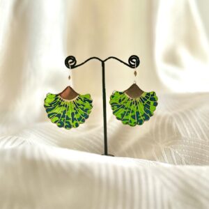 Boucles d'oreilles Feuilles bleues vertes et dorées