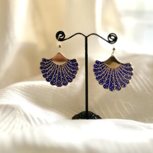 Boucles d'oreilles Feuilles  Bleues dorées