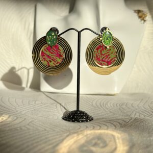 Boucles d'oreilles acier rondes  roses et vertes