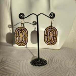 boucles d'oreilles ovales rose et dorées