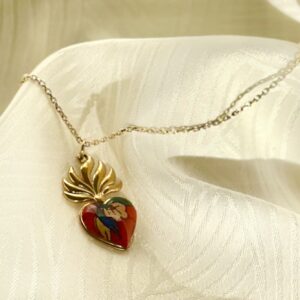 Collier coeur flamboyant en  inox doré et papier de coton