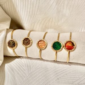 Bracelets Joncs ajustables Acier doré décor papier Népalais