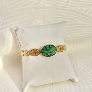 Bracelet jonc ajustable acier doré à l'or 24 K vert