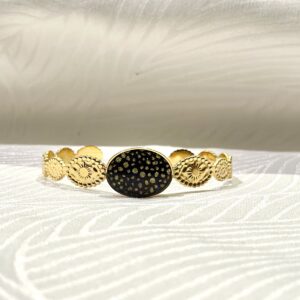 Bracelet jonc ajustable acier doré à l'or 24 K bleu à pois