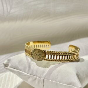 Bracelet jonc ajustable acier doré à l'or 24 K