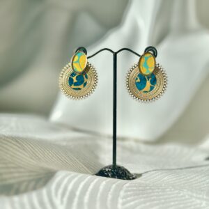 Boucles d'oreilles Rondes acier et papier Népalais résiné