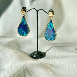 Boucles d'oreilles goutte dorées papier Népalais bleu