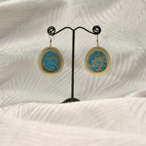 Boucles d'oreiles ovales acier et papier Népalais Bleu