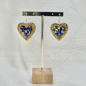 Boucles d'oreilles coeur papier népalais Bleu et doré