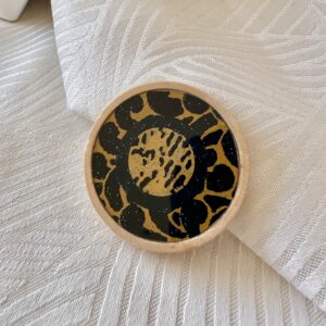 Broche Bois "bleu et jaune"