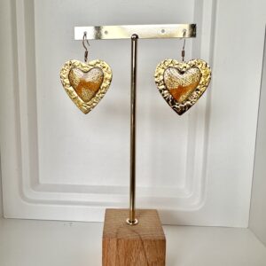 Boucles d’oreilles cœur en acier martelé doré vintage pendantes