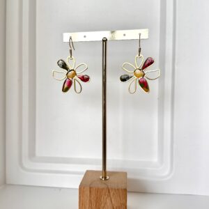 Boucles d’oreilles fleur bohème Acier inoxydable doré & Papier Népalais