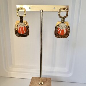 Boucles d'Oreilles "Crépuscule d'Or" Acier Doré & Papier Népalais Résiné
