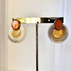 Boucles d'Oreilles "Mandala Ambré" Acier Doré & Papier Népalais Résiné