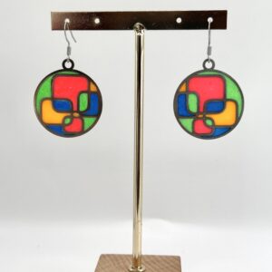 Boucles d’oreilles rondes en acier inoxydable argenté et résine colorée