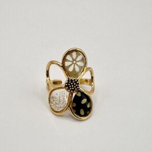Bague fleur dorée réglable, papier Népalais résine et métal doré