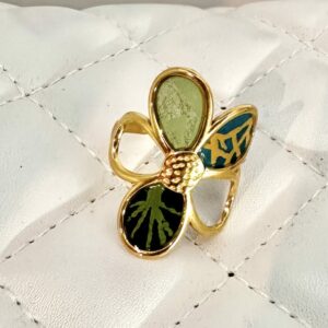 Bague fleur dorée réglable, papier Népalais résine et métal doré