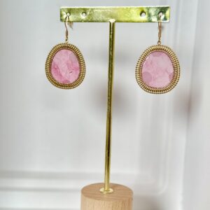 Boucles d’oreilles en papier népalais résiné  Rose et Doré