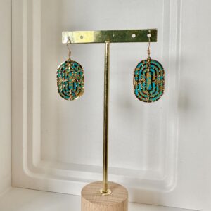 Boucles d'oreilles "Labyrinthe" bleu turquoise et jaune