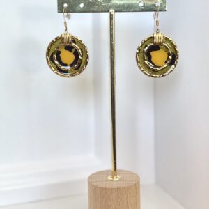 Boucles d’oreilles rondes acier dorées en papier népalais  Soleil d'olive