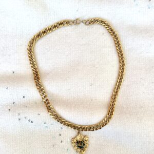 Collier grosse maille acier doré pendentif coeur vintage  Cœur Jardin Précieux