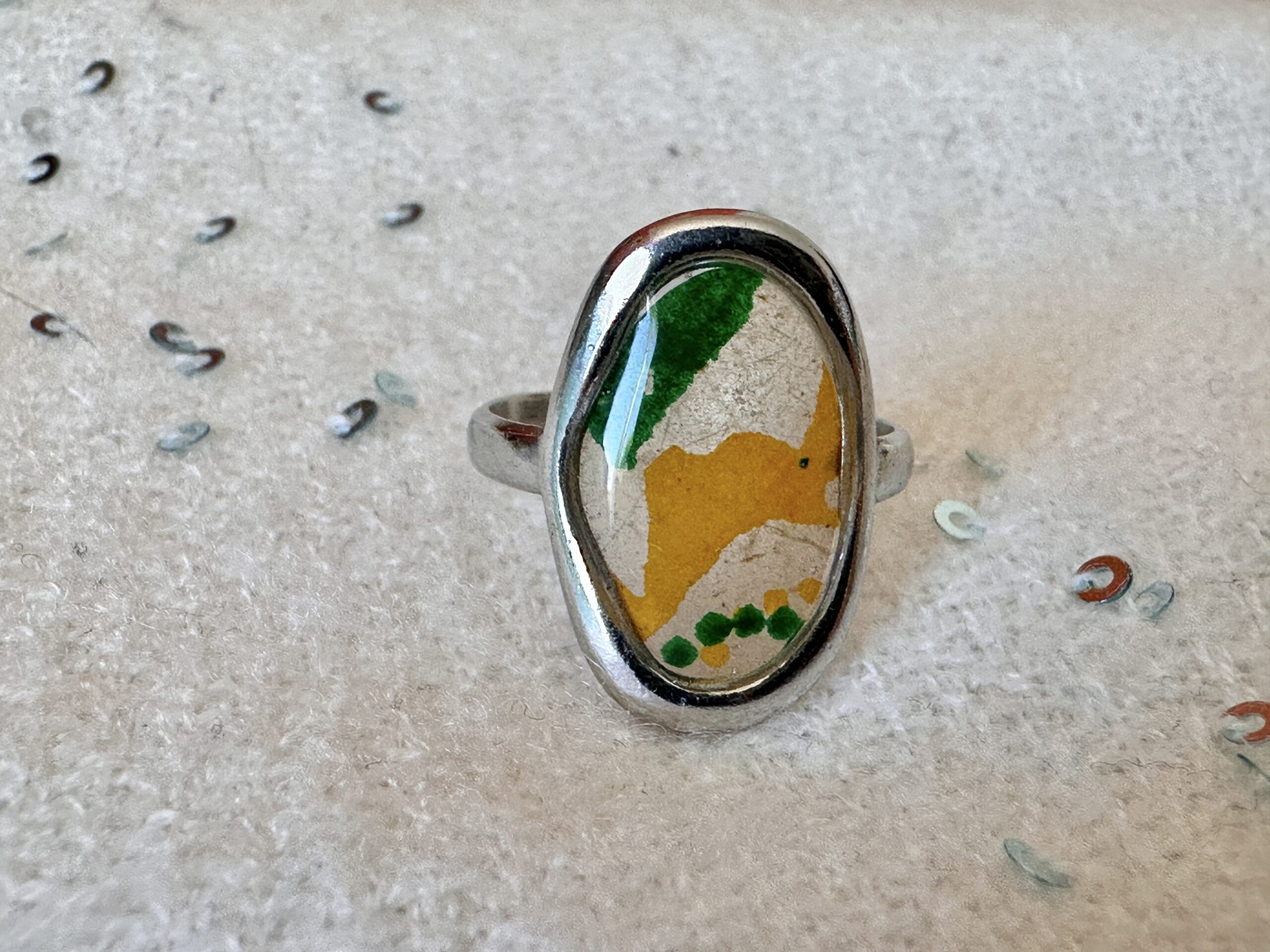Bague acier argentée papier népalais Jardin d’Ambre