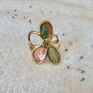 Bague fleur acier dorée en papier népalais Jardin Pastel