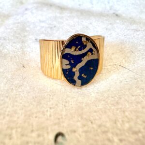 Bague acier inoxydable et papier Népalais « Bleu Impérial »