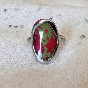 Bague acier inoxydable argentée « Jardin Framboise »